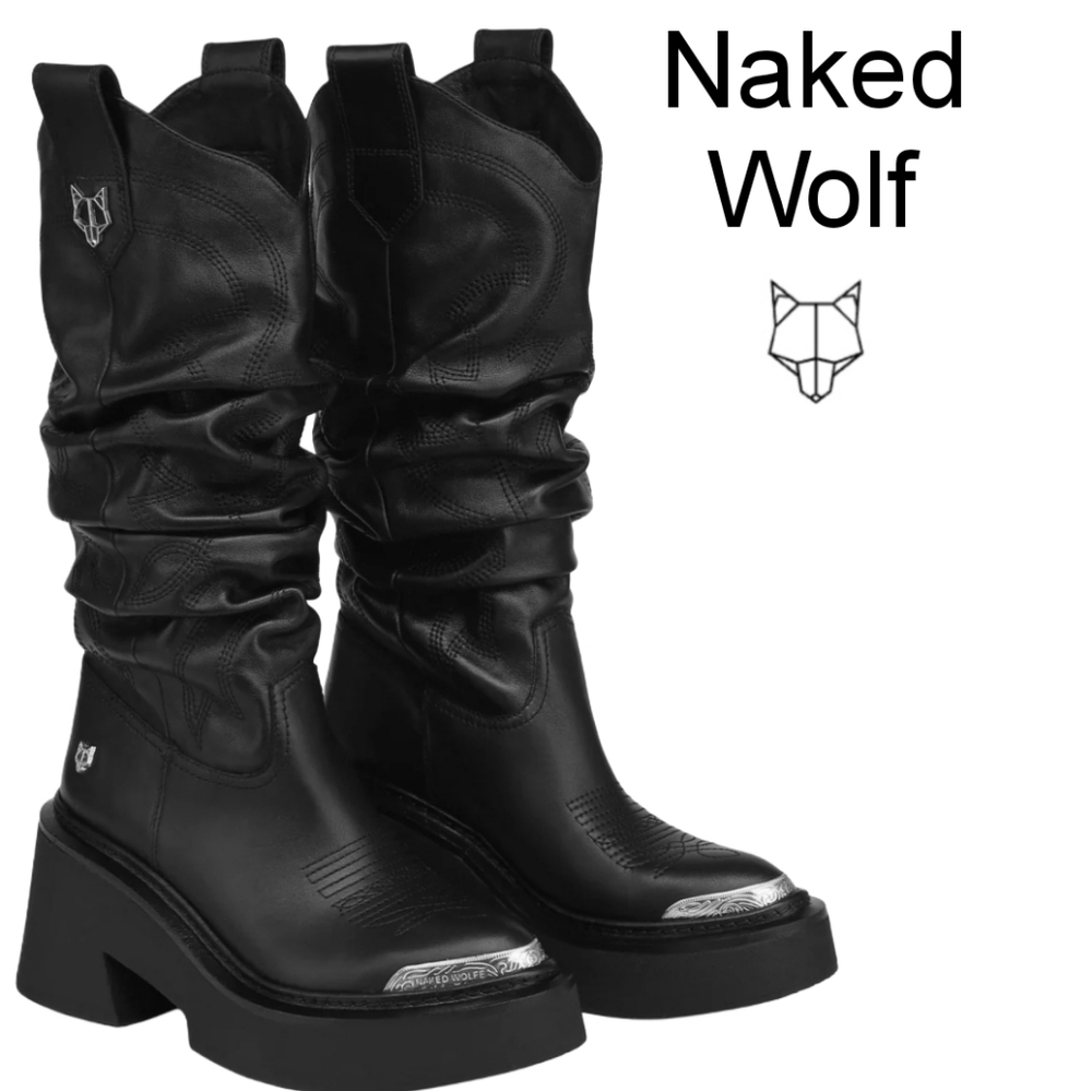 Naked Wolfe Black Leather Boots with Silver Accents